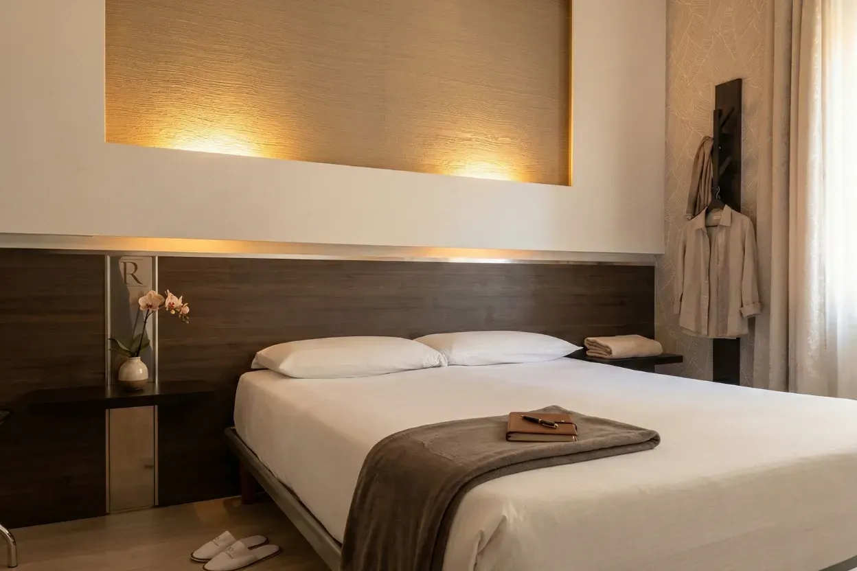 Il letto e l'appendiabiti della Standard con balcone